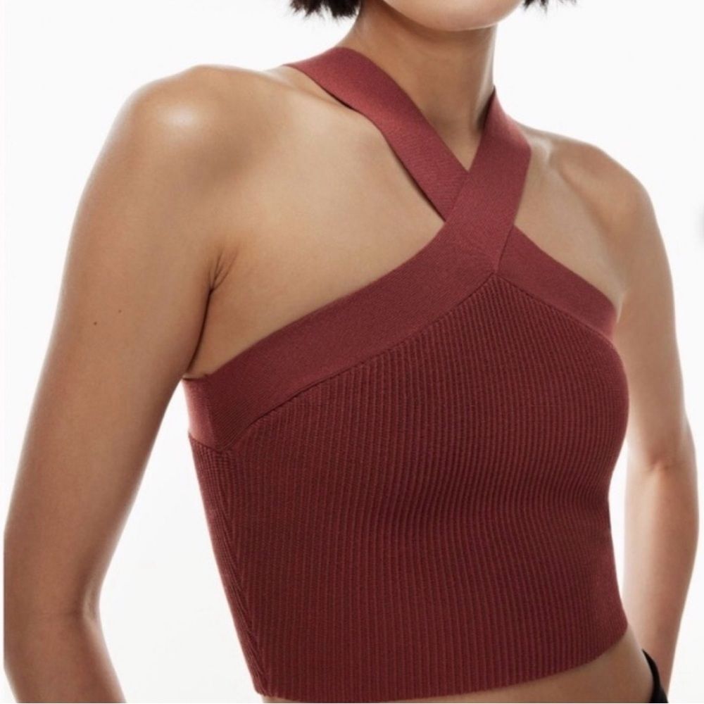 Aritzia Babaton Sculpt Knit Criss Cross Wine Burgundy Top Size S